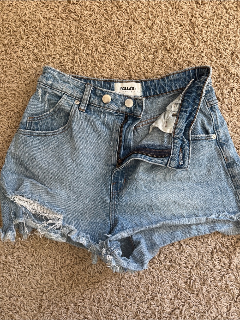 Rolla’s High-Rise Distressed Denim Shorts
